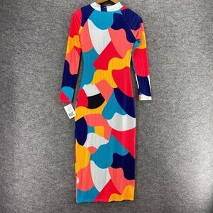 New Candy Girl Dress Women S Small Blue Geometric Maxi Long Cotton Long Sleeve